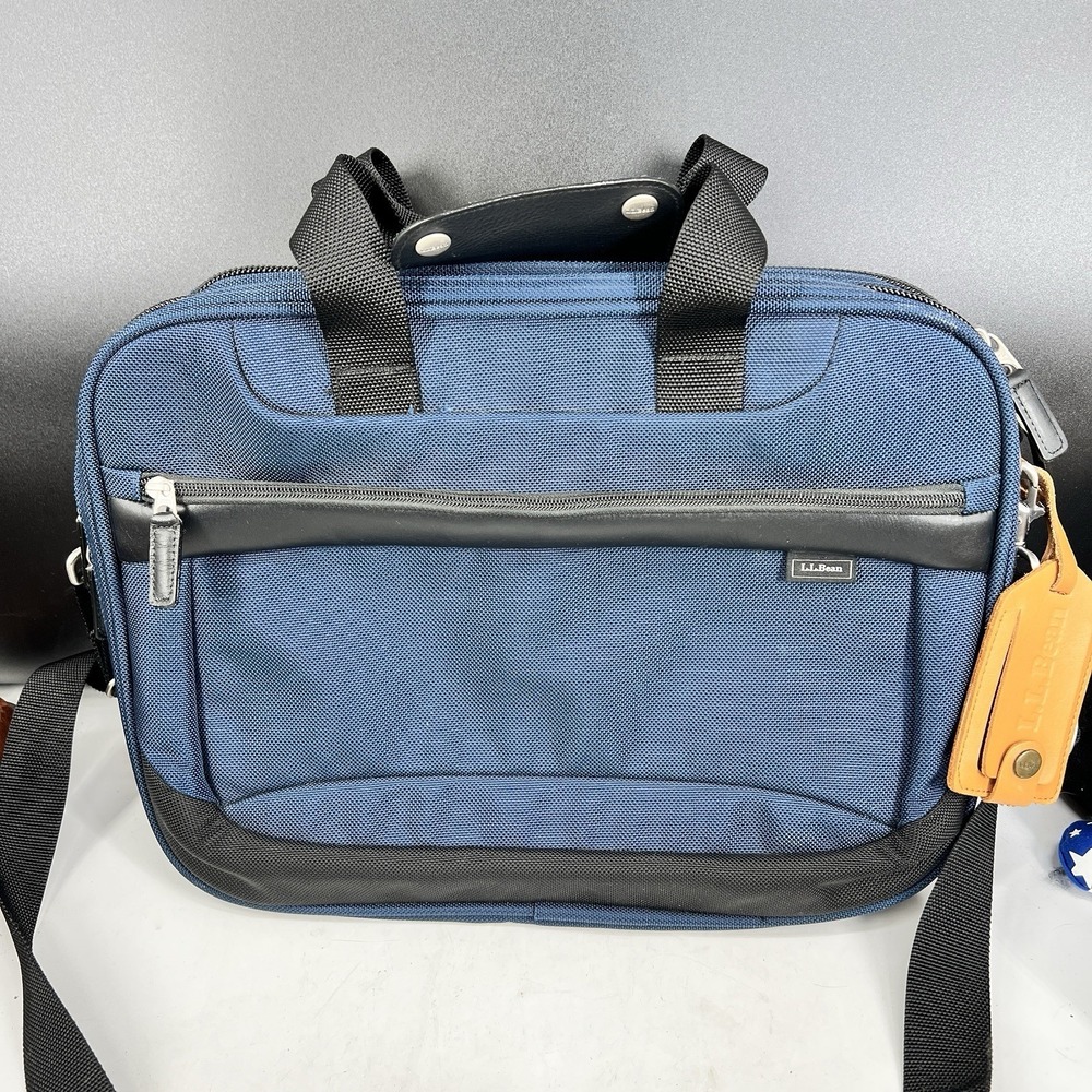 LL Bean Briefcase Laptop Bag Navy Blue Nylon Mens Business Travel Messenger Bag